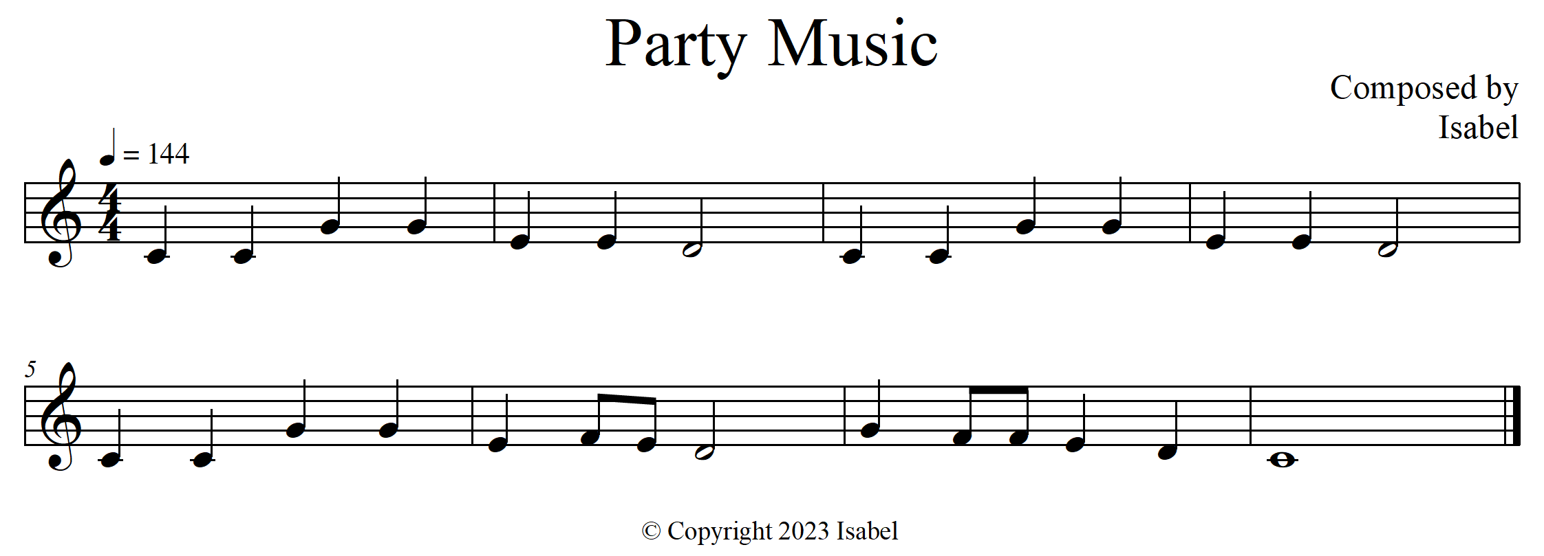 Party Music composed by Isabel copyright 2023